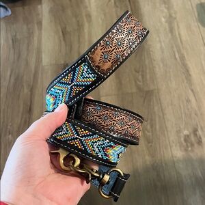 Beaded Aztec Pattern Leather Purse Strap